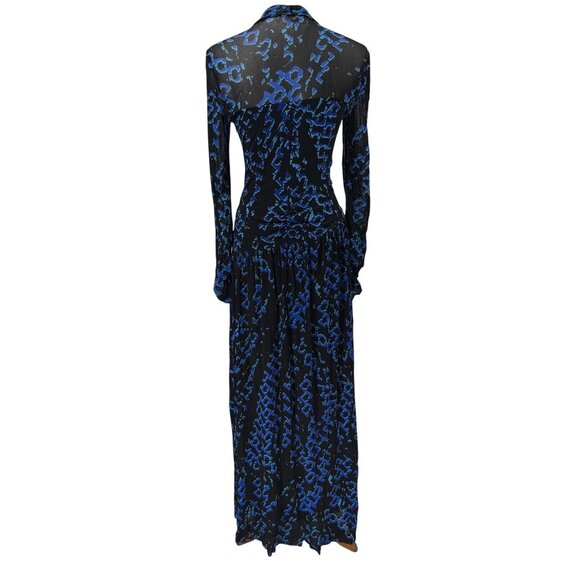 Diane Von Furstenberg Blue & Black Long-Sleeve Maxi Dress Medium - Picture 3 of 13